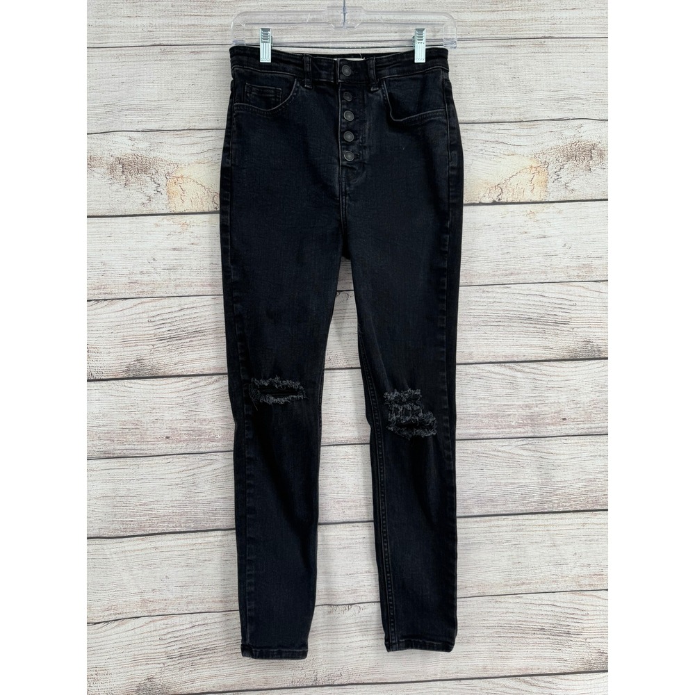 We The Free Skinny Jeans Women 28 Black Distressed Ripped High Rise Button Fly